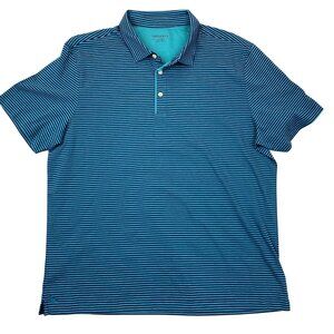 Untuckit Mens Polo Shirt XL Short Sleeve Casual Summer Blue Striped Pullover
